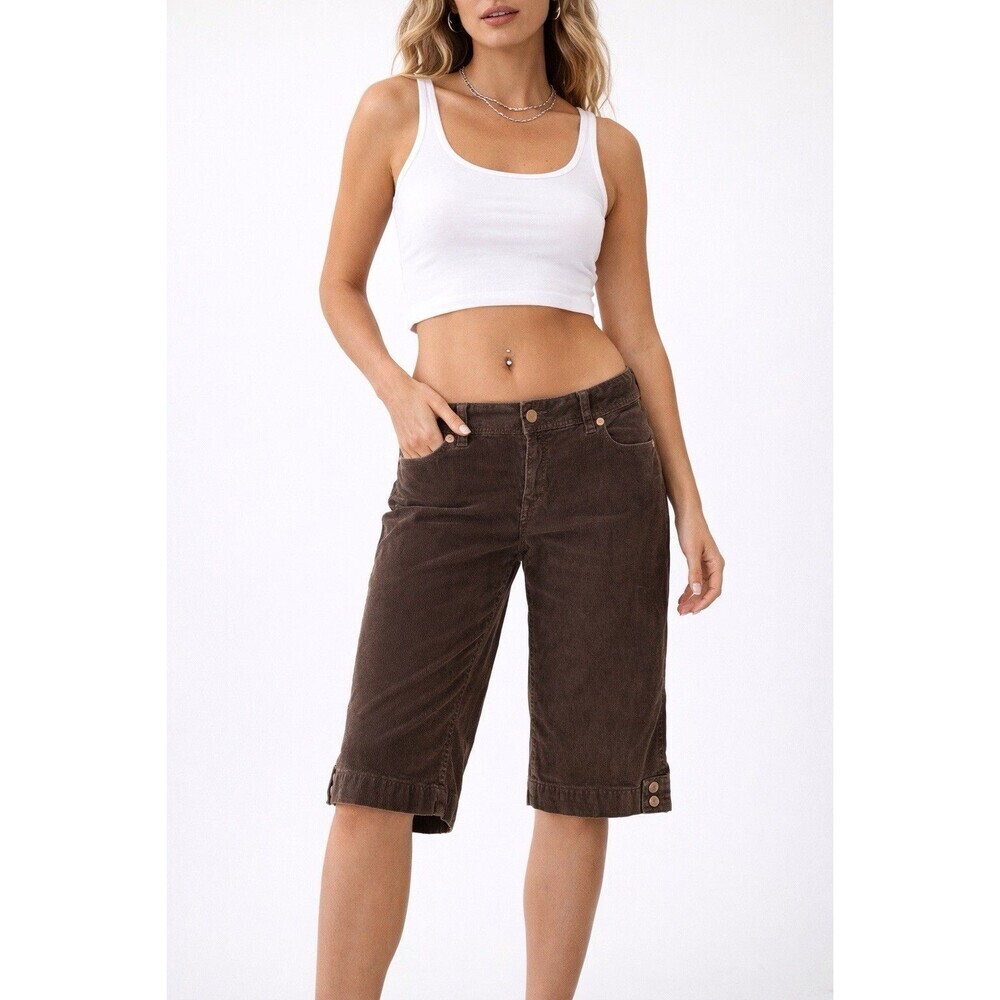 Y2K Low Rise Bermuda Short Brown Corduroy Minimalist Knee Length 10